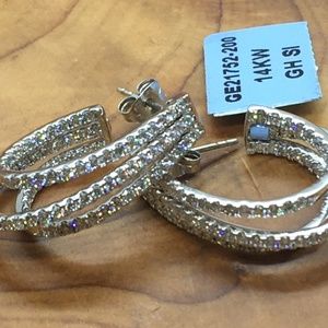 TRIPLE HOOP DIAMOND EARRINGS 14K WHITE GOLD